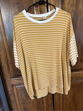 BiBi Mustard and White Striped Short-Sleeve Tee (Oversized)